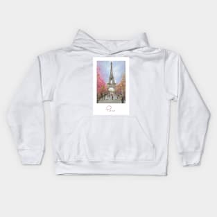 Painting of the Eiffel Tower in Paris in spring with cherry blossoms Kids Hoodie